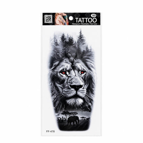 Tatuaj Temporar Semipermanent Leu Regal și Natură Sălbatică – 18 cm, Rezistent la Apă