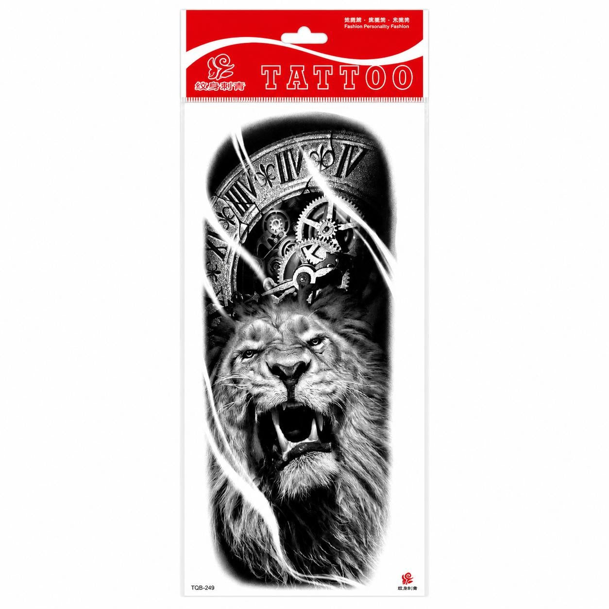 Tatuaj Temporar Semipermanent Leu și Ceas Mecanic – Design Realist Premium, 45 cm