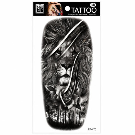 Tatuaj Temporar Semipermanent Leu și Trandafir Realist – 18 cm, Rezistent la Apă