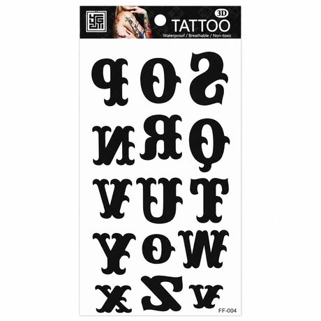 Tatuaj Temporar Semipermanent Litere Gotice Negre – 18 cm, Rezistent la Apă