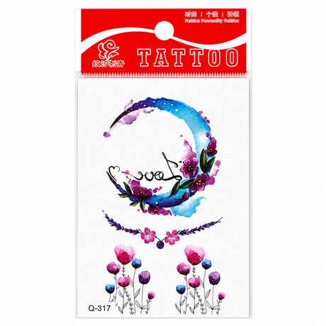Tatuaj Temporar Semipermanent Lună Florală Love – Design Acuarelă Colorat, 10 cm