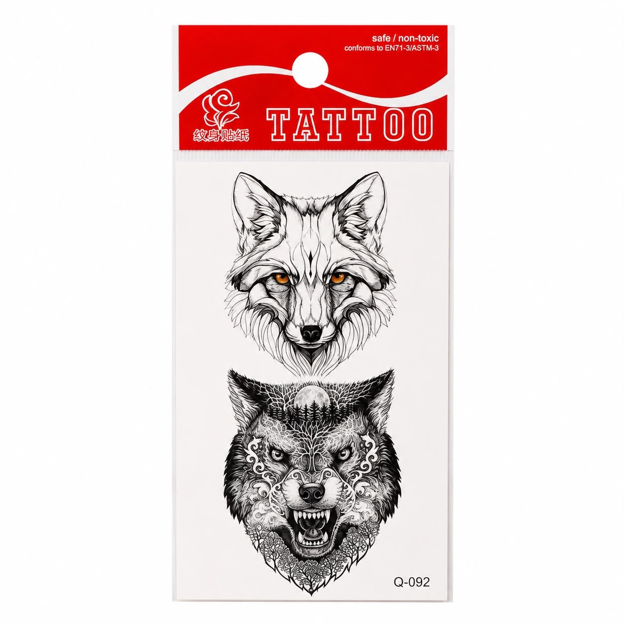 Tatuaj Temporar Semipermanent Lup Alb și Lup Tribal 10 cm