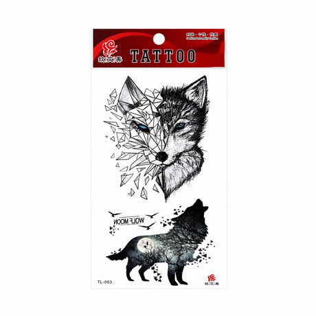 Tatuaj Temporar Semipermanent Lup Geometric și Lup în Lumina Lunii – 18 cm, Rezistent la Apă