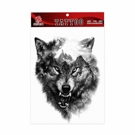 Tatuaj Temporar Semipermanent Lup Sălbatic – 20 cm, Rezistent la Apă, Efect Realist