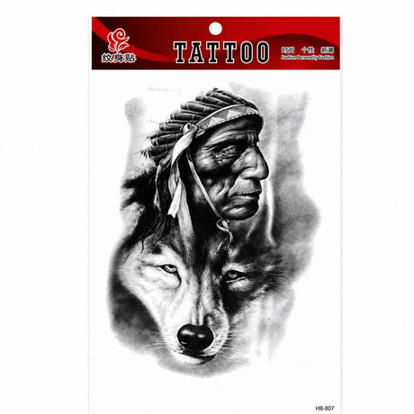 Tatuaj Temporar Semipermanent Lup și Spirit Tribal – 20 cm, Rezistent la Apă, Efect Realist