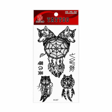 Tatuaj Temporar Semipermanent Lupi și Dreamcatcher Tribal – 18 cm, Rezistent la Apă