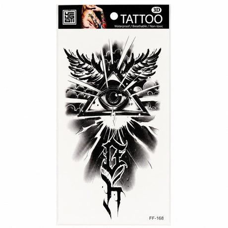 Tatuaj Temporar Semipermanent Ochi Mistic cu Aripi și Simbol – 18 cm, Rezistent la Apa