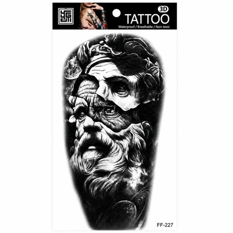 Tatuaj Temporar Semipermanent Portret Filosof Antic și Elemente Cosmice – 18 cm, Rezistent la Apă
