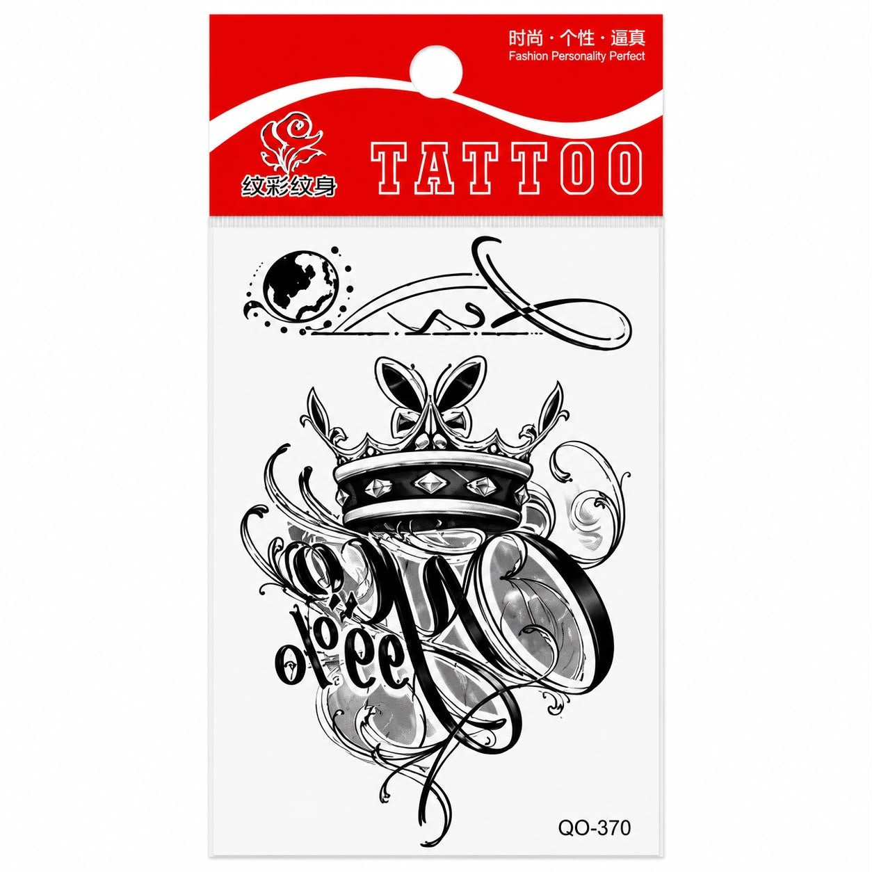 Tatuaj Temporar Semipermanent Queen cu Coroană și Semnătură Artistică 10 cm