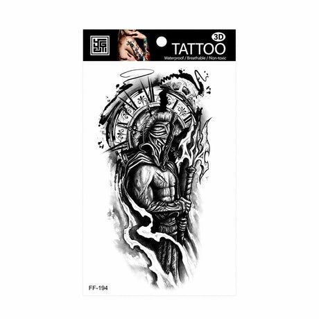 Tatuaj Temporar Semipermanent Războinic Si Ceas Antic – 18 cm, Rezistent la Apă