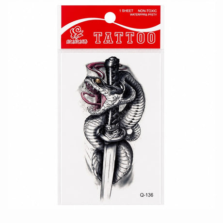 Tatuaj Temporar Semipermanent Șarpe și Sabie 10 cm – Design Realist în Stil Warrior