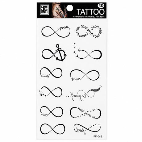 Tatuaj Temporar Semipermanent Simbol Infinit – Set Modele Minimaliste cu Mesaje și Simboluri, 18 cm
