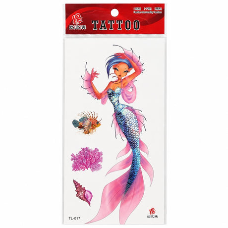 Tatuaj Temporar Semipermanent Sirenă Colorată și Elemente Marine – 18 cm, Rezistent la Apă