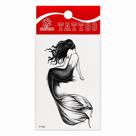 Tatuaj Temporar Semipermanent Sirenă Elegantă Alb-Negru – 10 cm