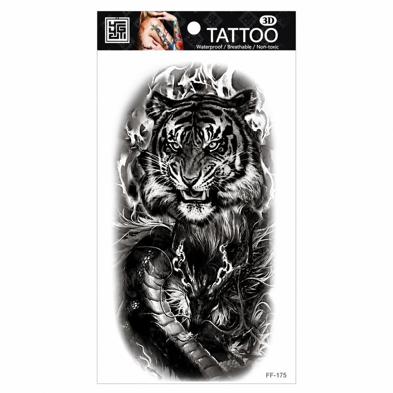 Tatuaj Temporar Semipermanent Tigru și Dragon Oriental – 18 cm, Rezistent la Apă