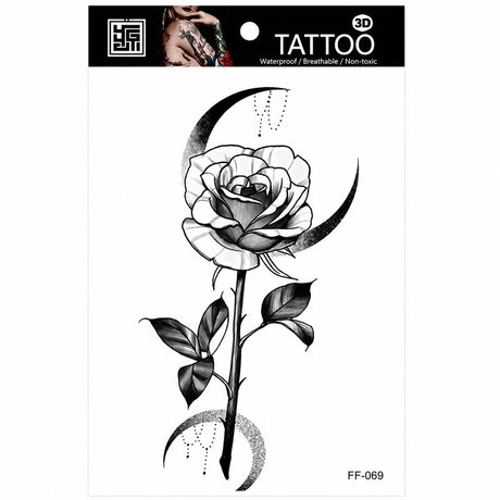 Tatuaj Temporar Semipermanent Trandafir cu Semilună – 18 cm, Rezistent la Apă