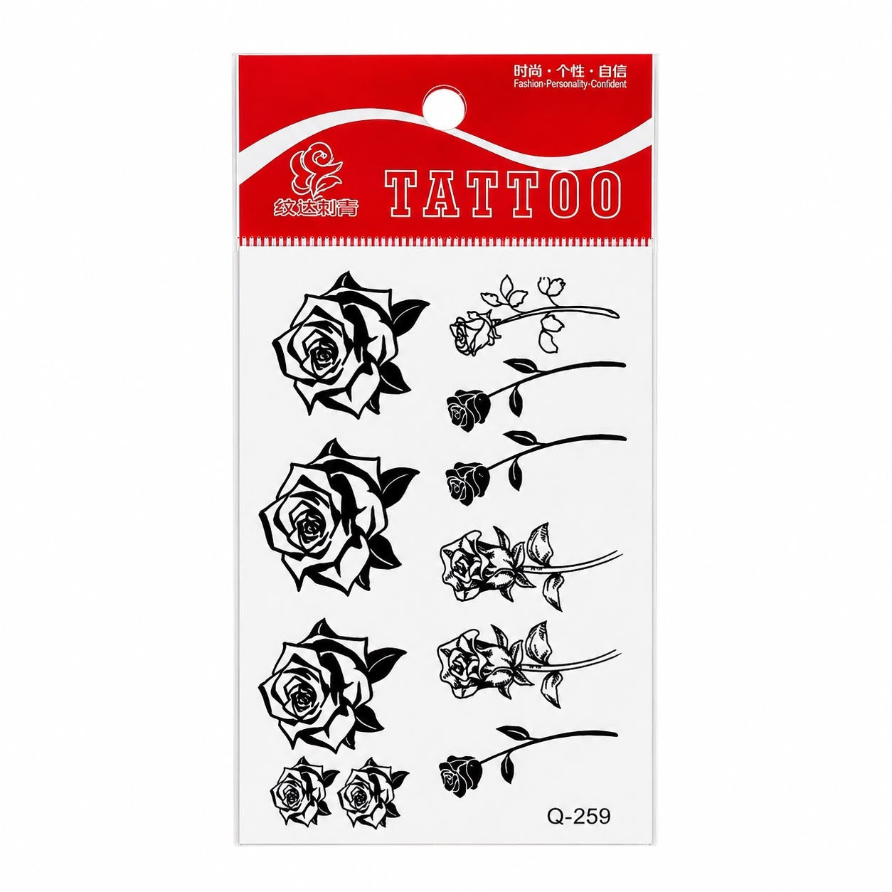 Tatuaj Temporar Semipermanent Trandafiri Negri 10 cm – Set Floral Elegant în Stil Minimalist