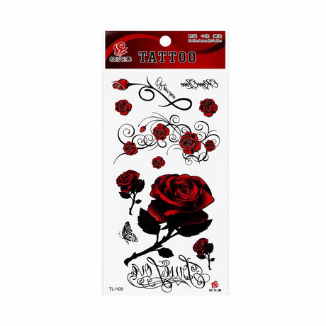 Tatuaj Temporar Semipermanent Trandafiri Roșii și Ornamente Elegante – 18 cm, Rezistent la Apă