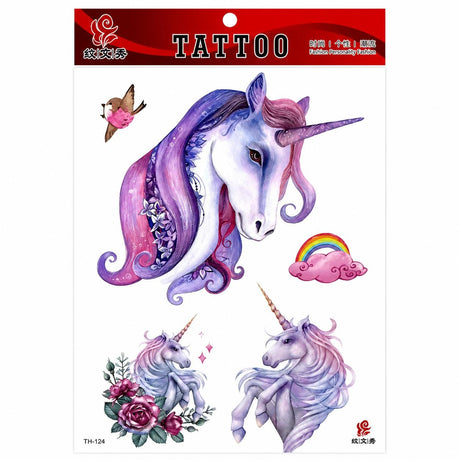 Tatuaj Temporar Semipermanent Unicorn Colorat – 20 cm, Rezistent la Apă, Efect Fantasy