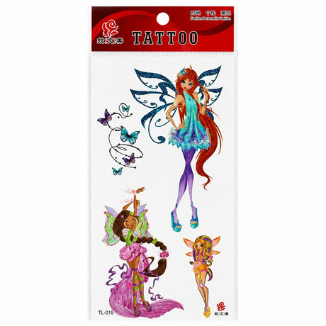 Tatuaj Temporar Semipermanent Zâne și Fluturi Colorați – 18 cm, Rezistent la Apă