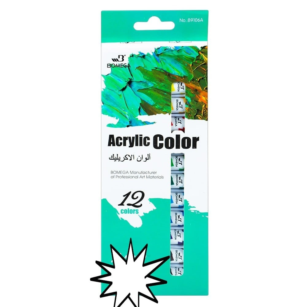 Tempera acrilica Bomei 12 culori x 12ml , set complet pentru pictura si proiecte creative,