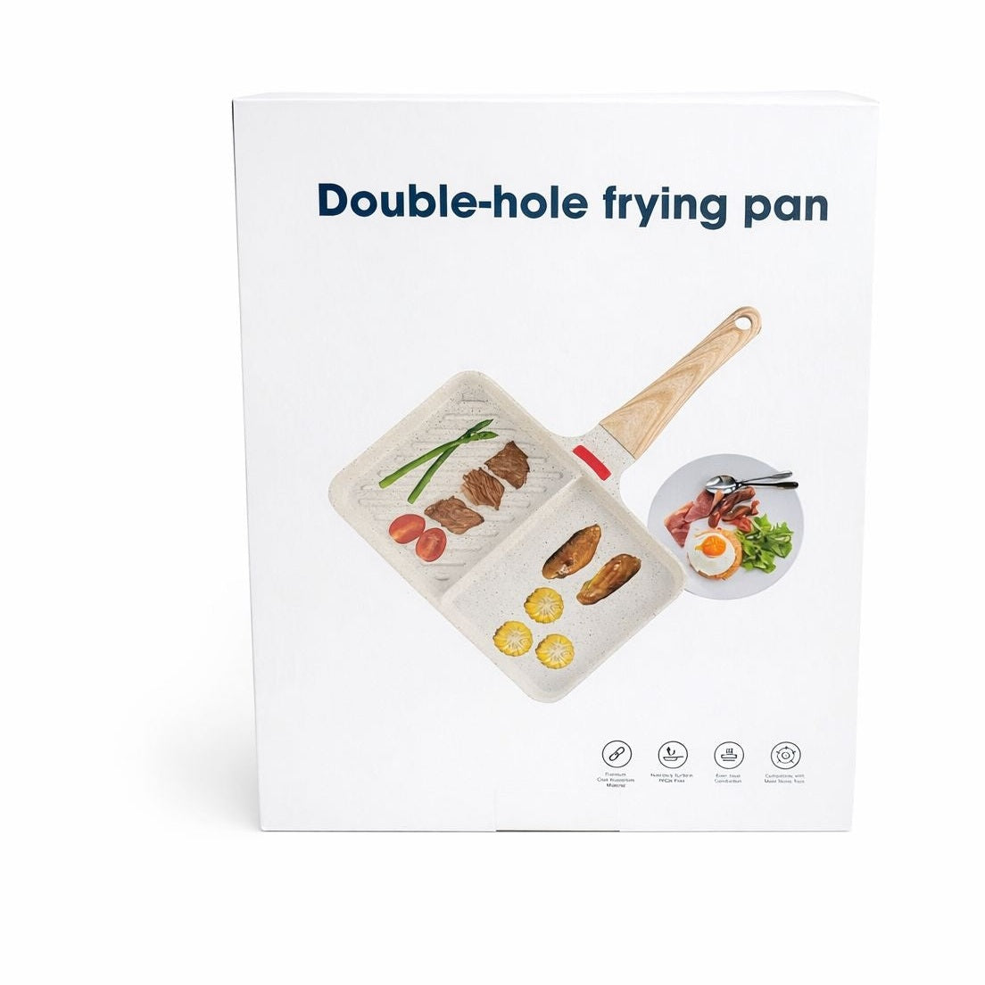 Tigaie non-stick cu două compartimente și mâner din lemn