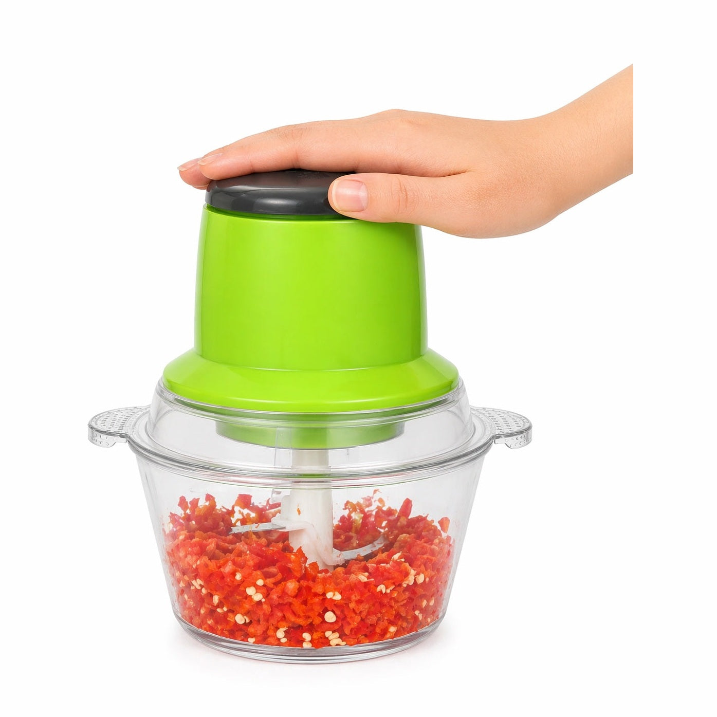 Tocator legume electric 23.5x18 cm, bol transparent, lame inox, multifunctional, verde