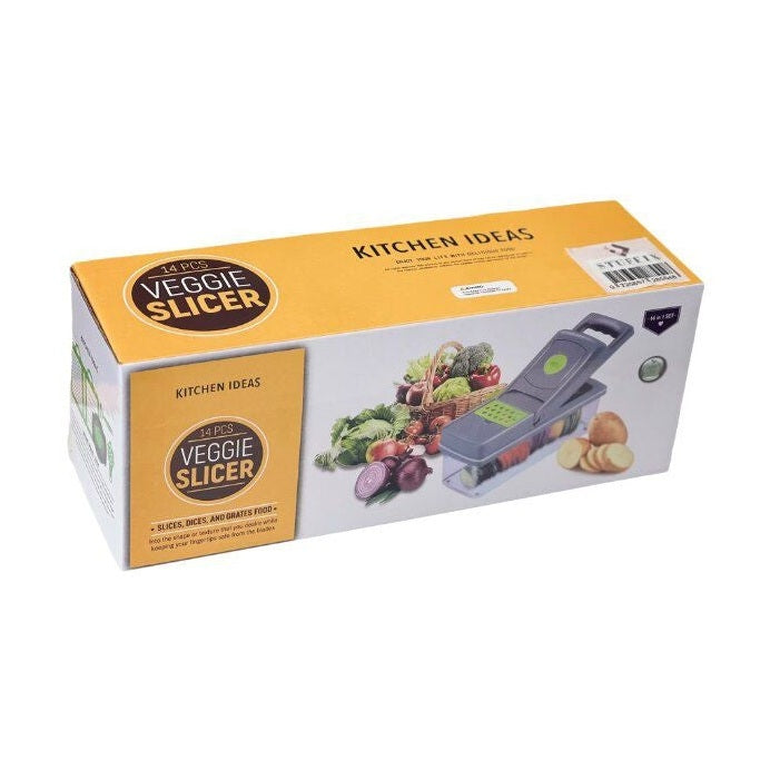 Tocator manual multifunctional legume 14 piese, feliere si cuburi, recipient colectare