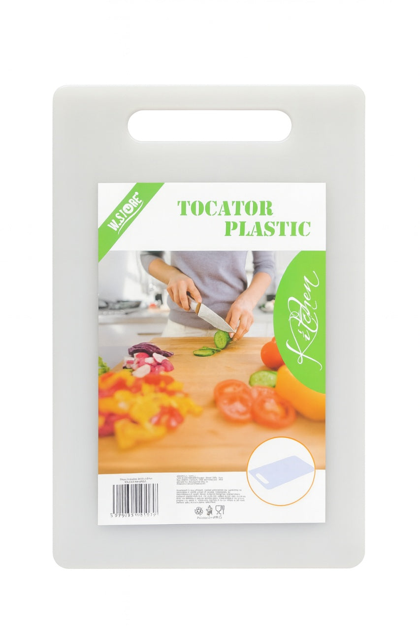 Tocator Plastic 30.5x21x0.6 cm cu Maner, Alb, Usor si Rezistent