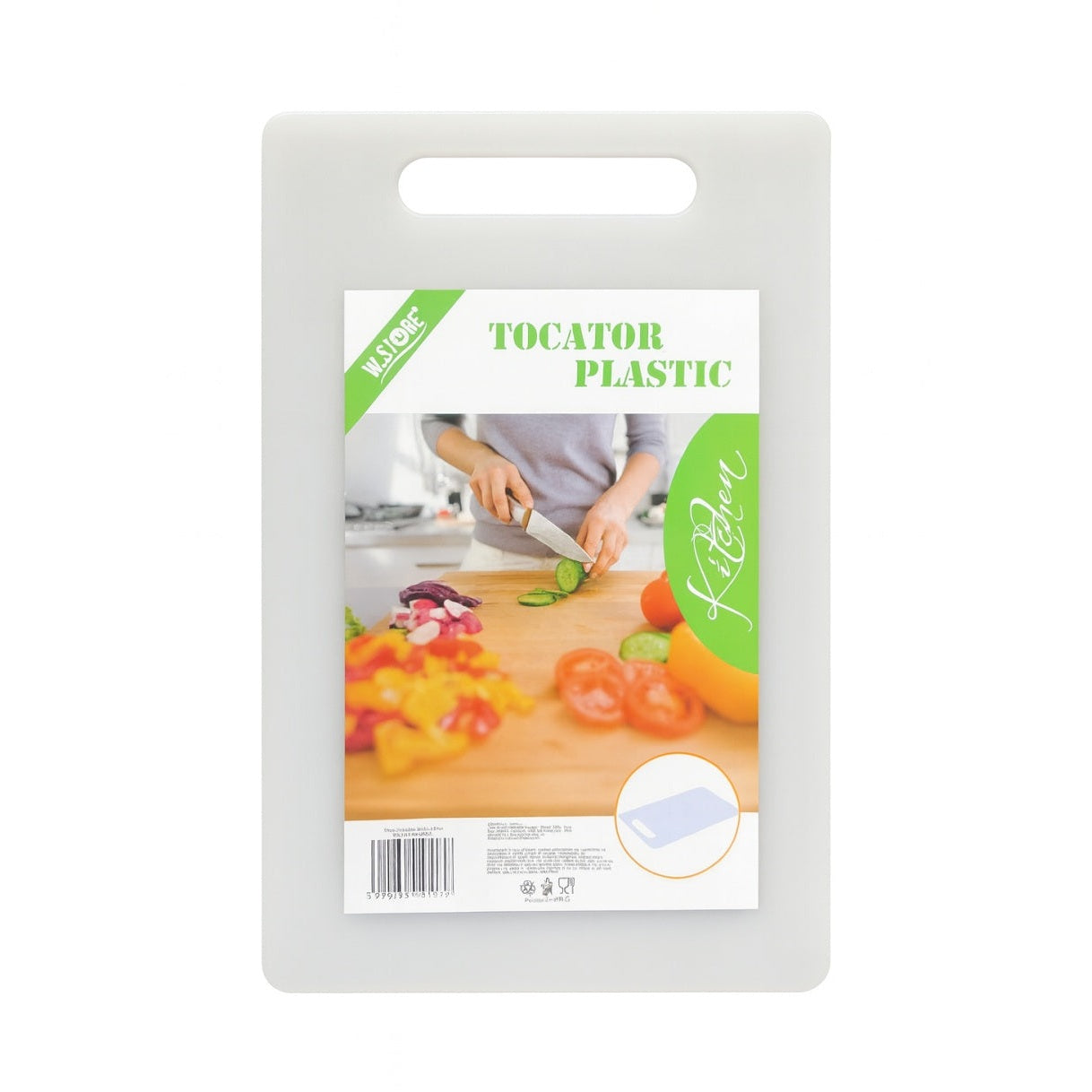 Tocator Plastic 34x23x0.6 cm cu Maner, Alb, Rezistent si Usor de Curatat