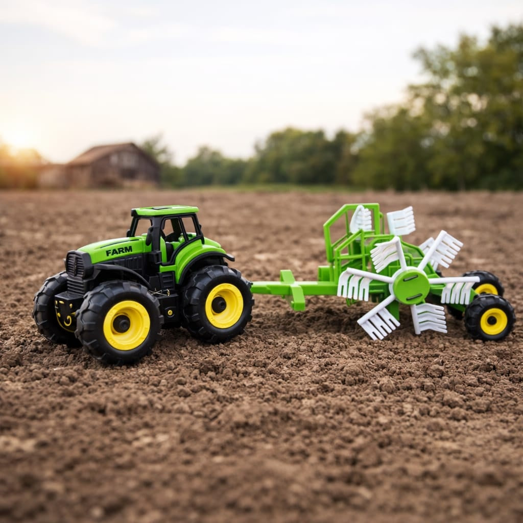Tractor cu grebla de adunat fan, verde, utilaj agricol, Farm Car