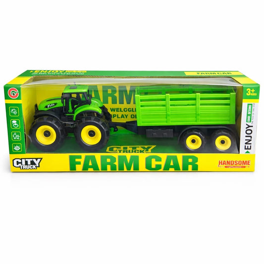 Tractor cu remorca agricola, jucarie copii, verde, remorca detasabila, Farm Car