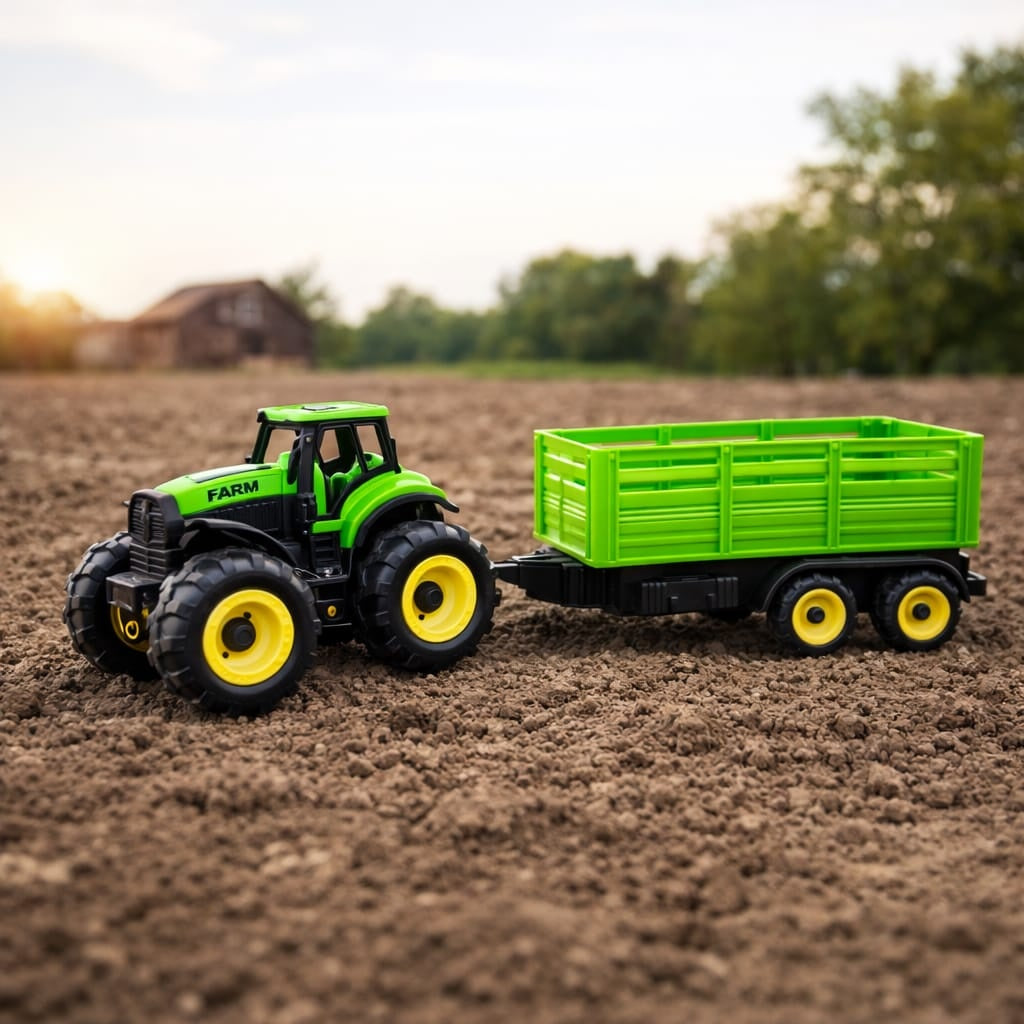 Tractor cu remorca agricola, jucarie copii, verde, remorca detasabila, Farm Car