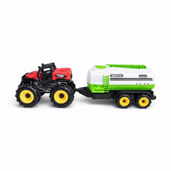 Tractor cu remorca cisterna apa, jucarie copii, rosu cu verde, Farm Car