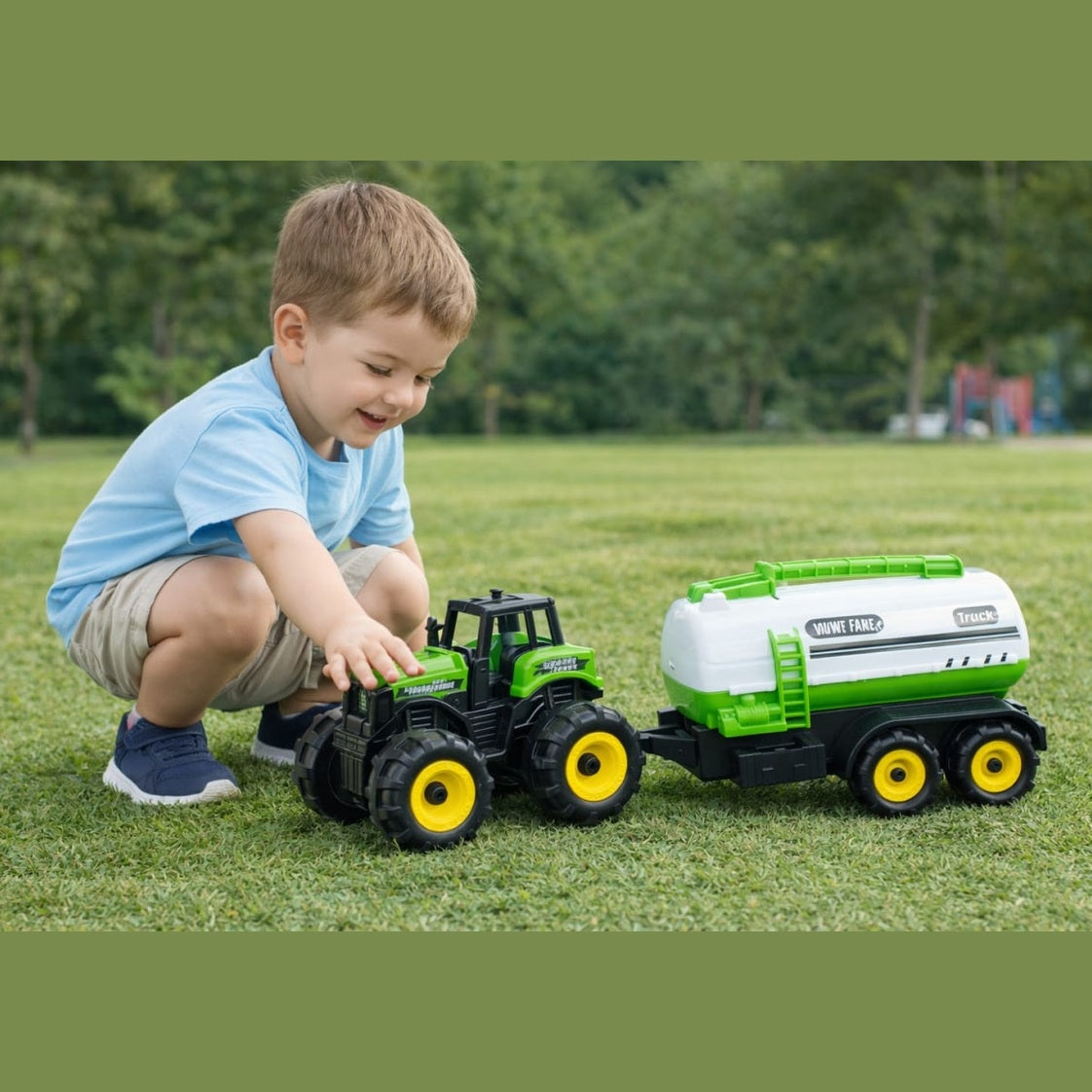 Tractor cu remorca cisterna apa, jucarie ferma copii, Farm Car 38.5 cm
