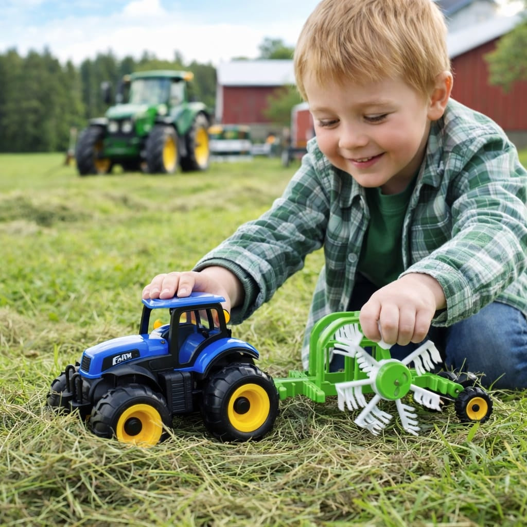 Tractor fermă albastru, plastic ABS, jucărie vehicul agricol