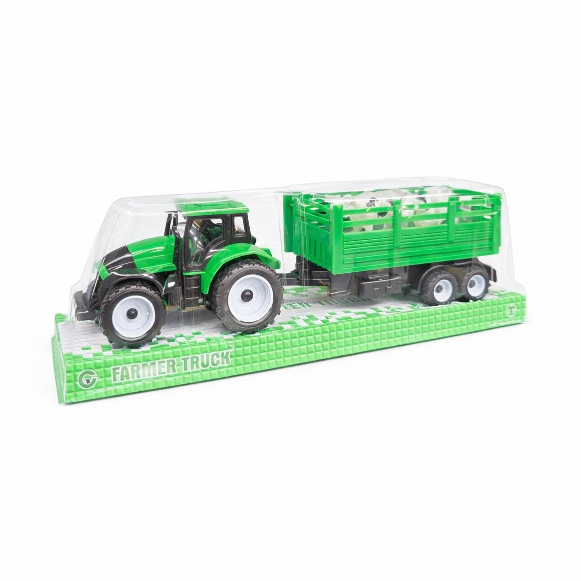 Tractor jucarie cu remorca si animale domestice, model ferma, verde 31.5cm