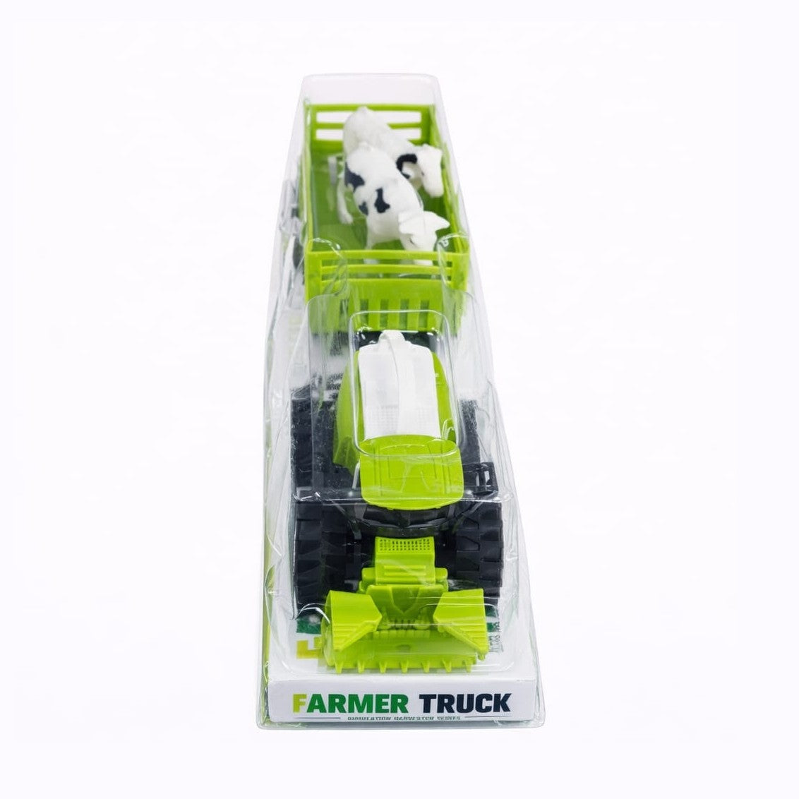 Tractor jucărie verde cu remorcă, din plastic, manevrare manuală