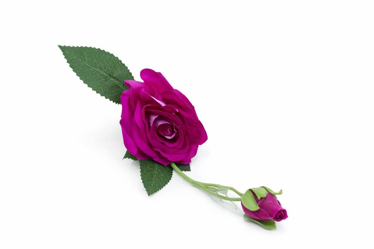 Trandafir artificial, 45 cm, Fir cu boboc, Mov