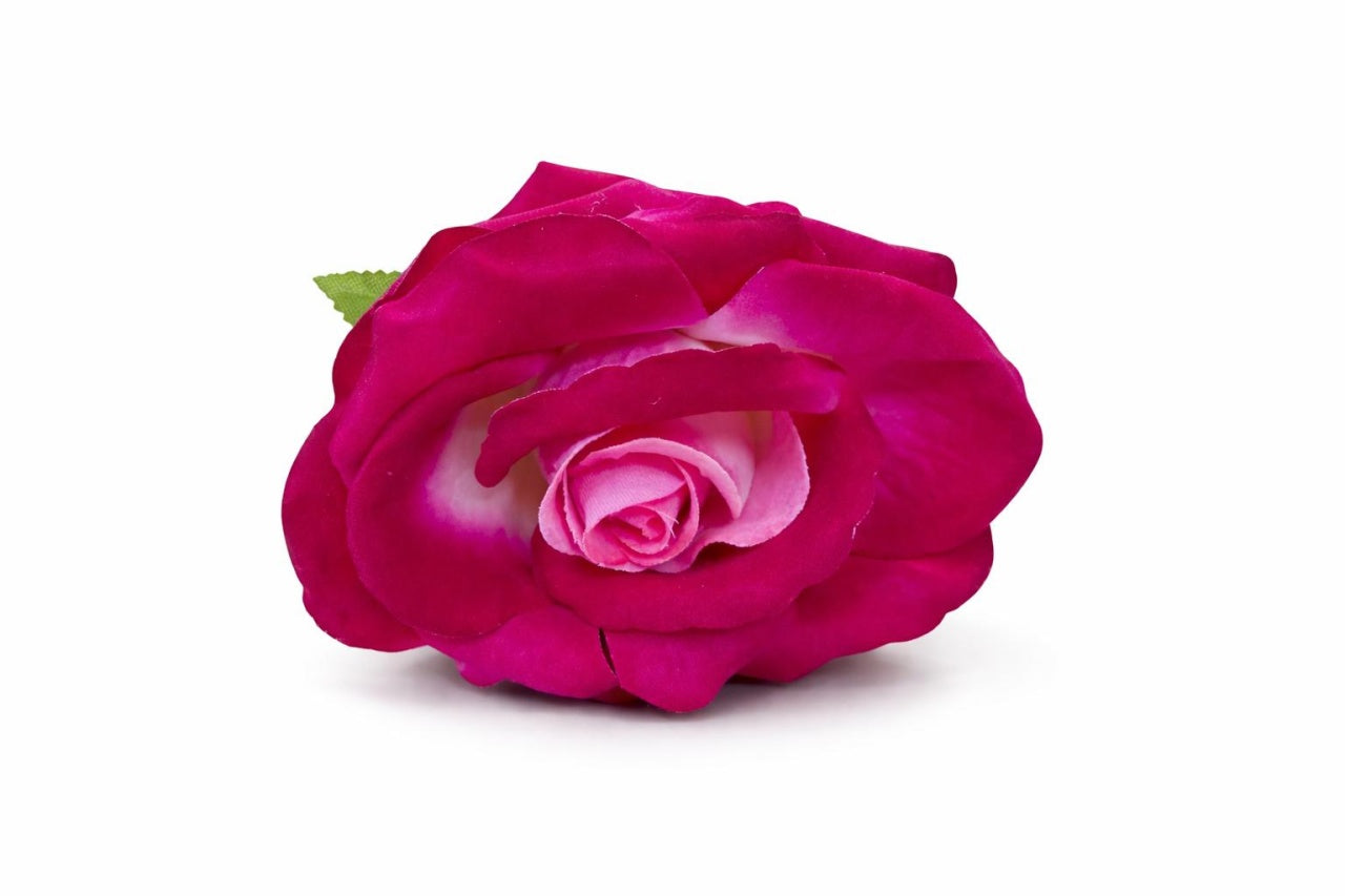 Trandafir artificial fucsia cu alb petale catifea aspect natural elegant 50 cm