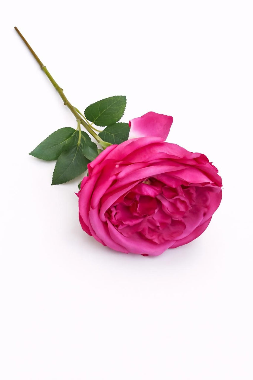 Trandafir artificial roz aprins extrabogat cu petale 50 cm diametru floare 10 cm
