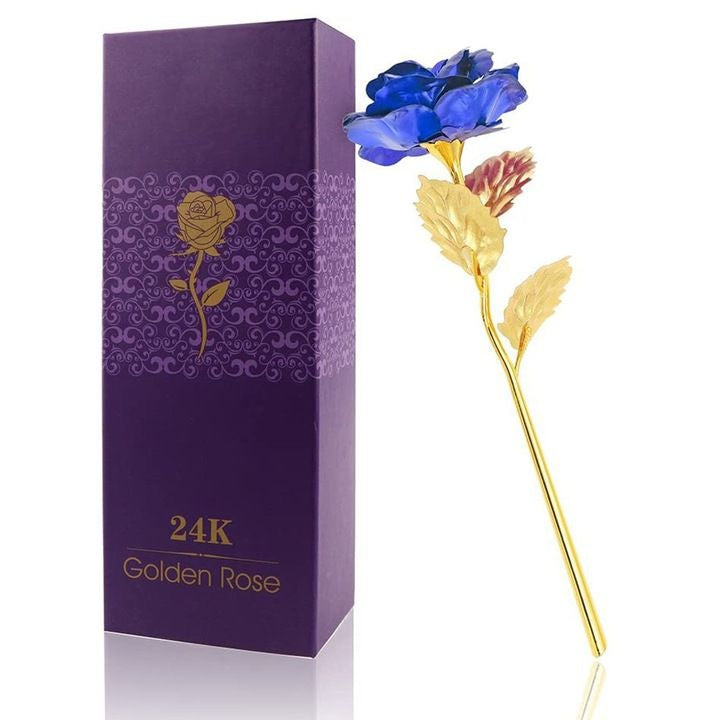 Trandafir decorativ albastru in cutie eleganta, cadou premium cu punguta inclusa
