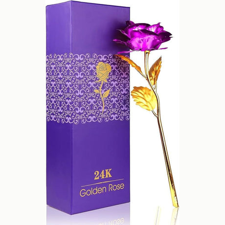 Trandafir decorativ mov in cutie eleganta, cadou premium cu punguta inclusa