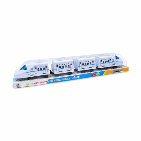 Tren electric alb din plastic, 47 cm, cu muzica si lumini
