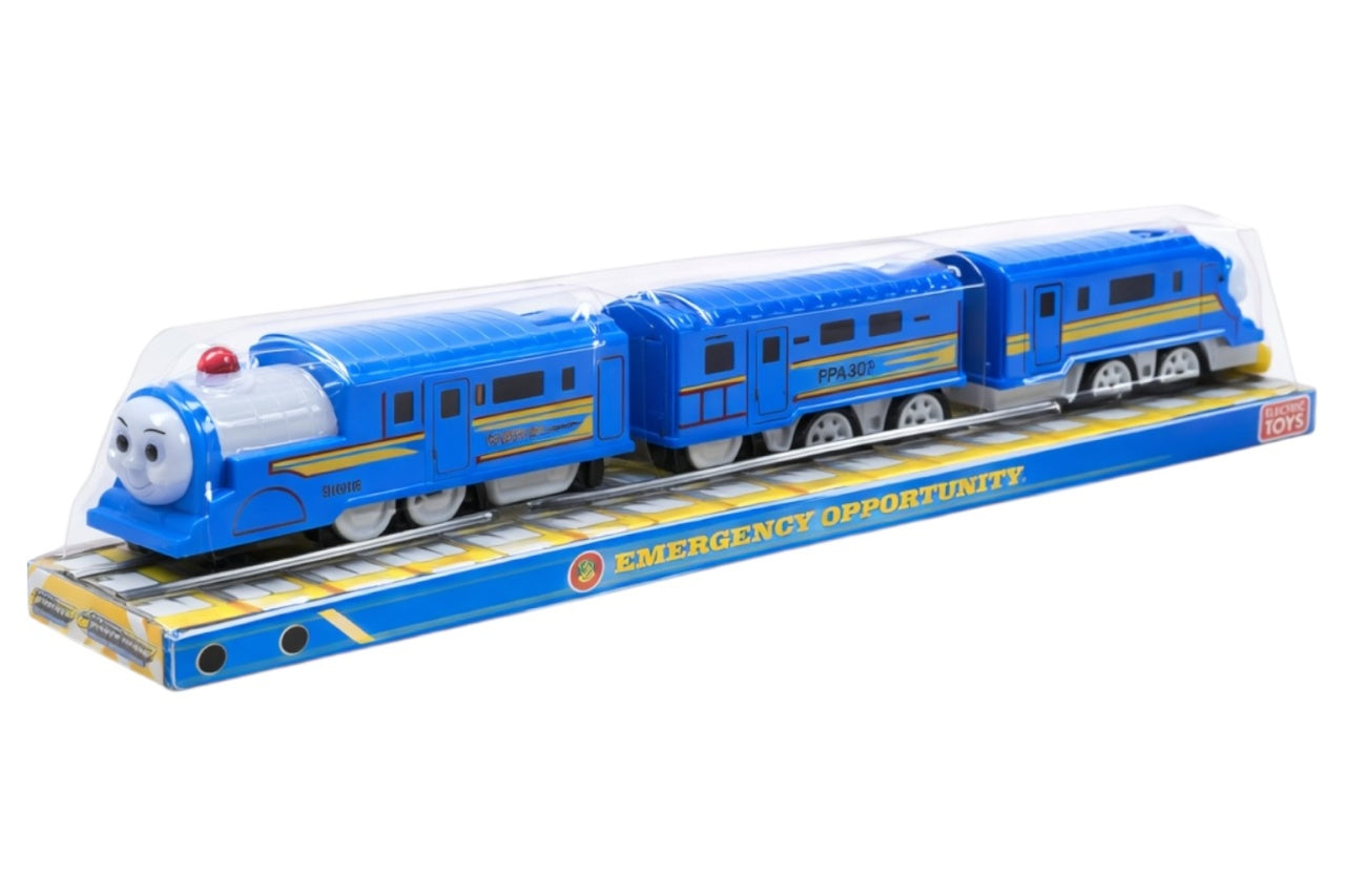 Trenulet vesel electric, 2 locomotive si 2 vagoane, 44.5 cm, albastru