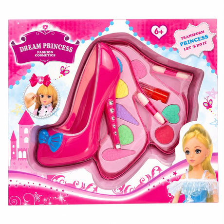 Trusă de Machiaj pentru Copii Dream Princess, 10cm – Set Machiaj în Formă de Pantof, Farduri și Accesorii