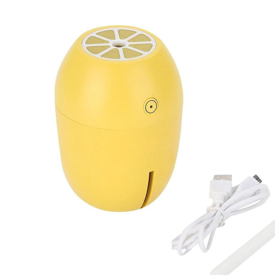 Umidificator aer portabil mini cu LED, aromaterapie, USB, design lamaie, galben