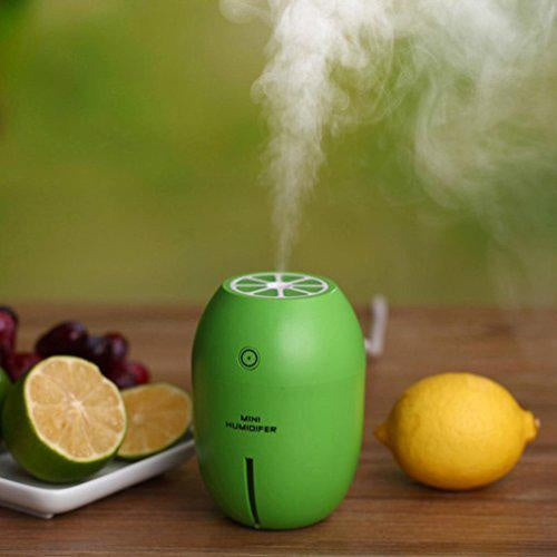 Umidificator aer portabil mini cu LED, aromaterapie, USB, design lamaie, verde