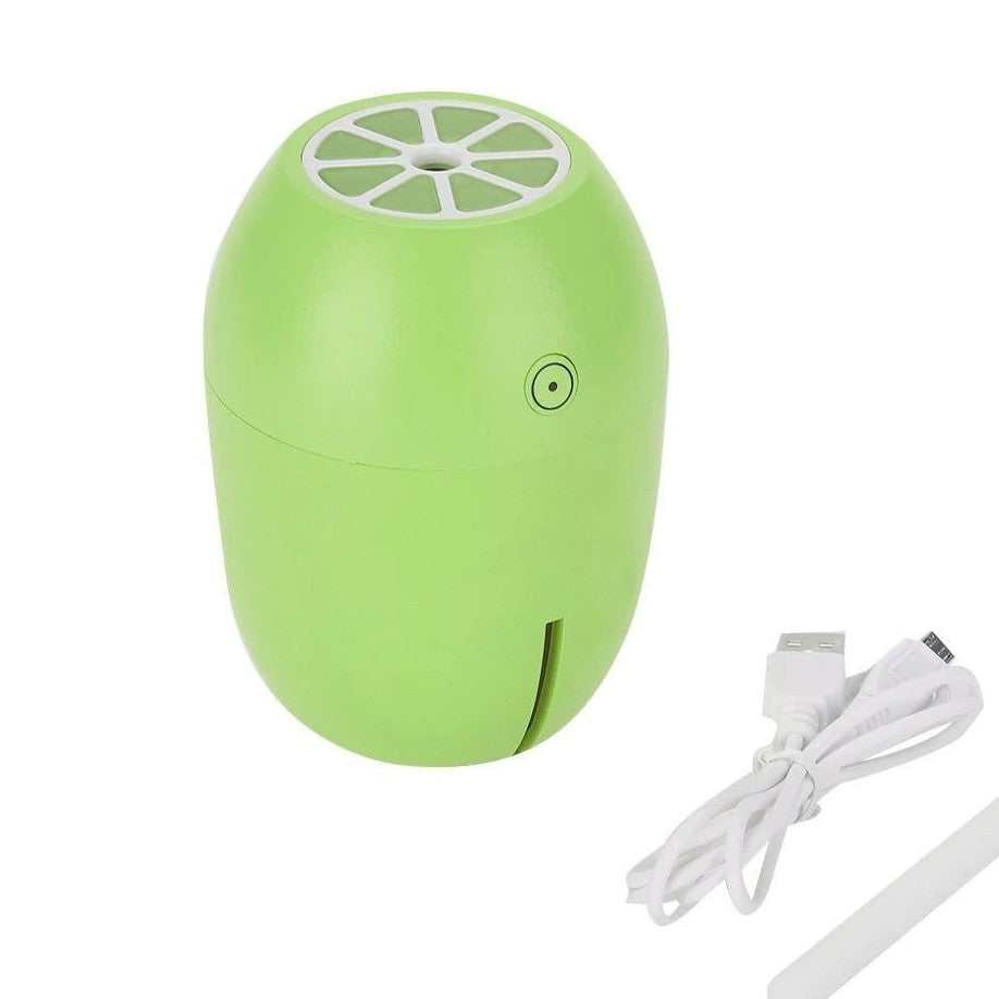 Umidificator aer portabil mini cu LED, aromaterapie, USB, design lamaie, verde