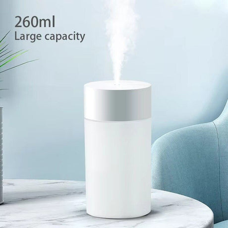 Umidificator aer portabil USB 260ml, difuzor aroma, vaporizator camera, iluminare ambientala, alb
